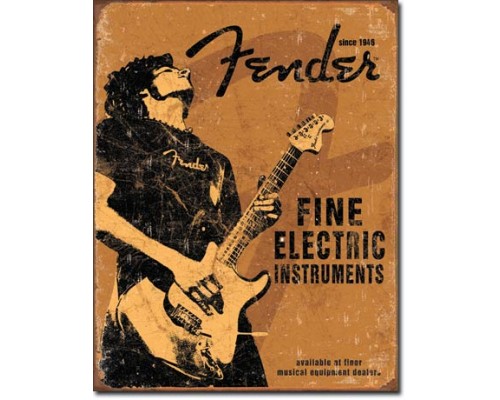 Enseigne Fender en métal  / Rock On
